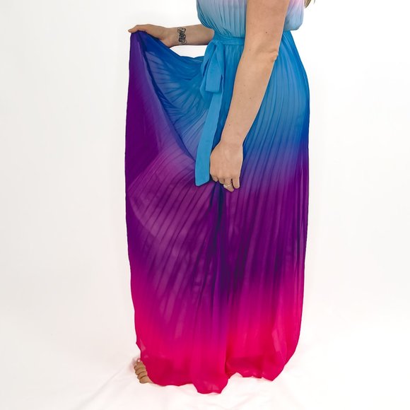 Corinne Pleated Maxi Dress- Ombre Pink/Blue - Picture 3 of 4